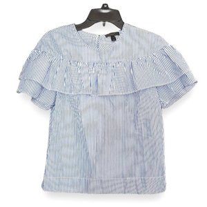 J Crew Edie Ruffle Stripe Top Blue White Cotton Lightweight Urban Cowgirl size 2